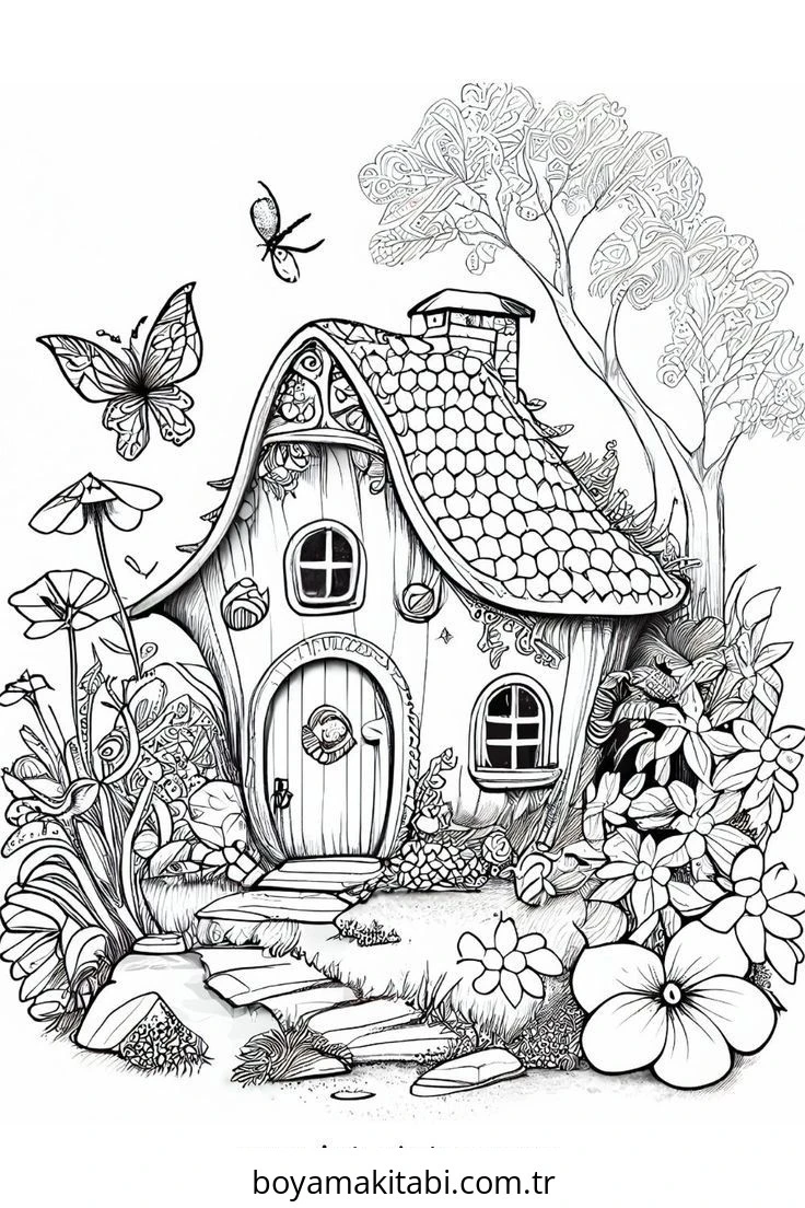 Peri Evi boyama sayfası – PDF indir, sevimli karakter