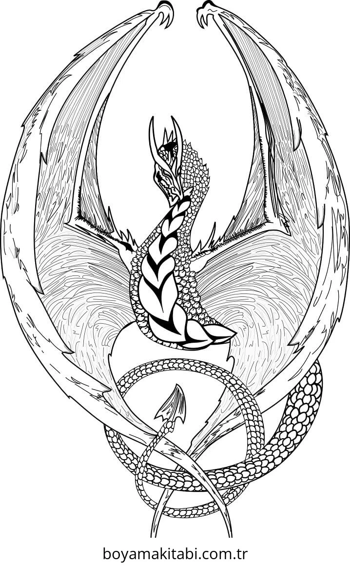 Fantasy Dragon  boyama sayfası – el becerilerini geliştirir, boyama çalışması