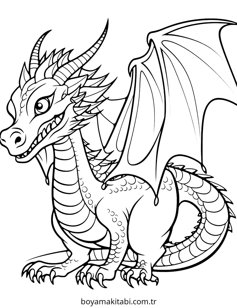 Fantasy Dragon  boyama sayfası – basit çizim, kolay boyama