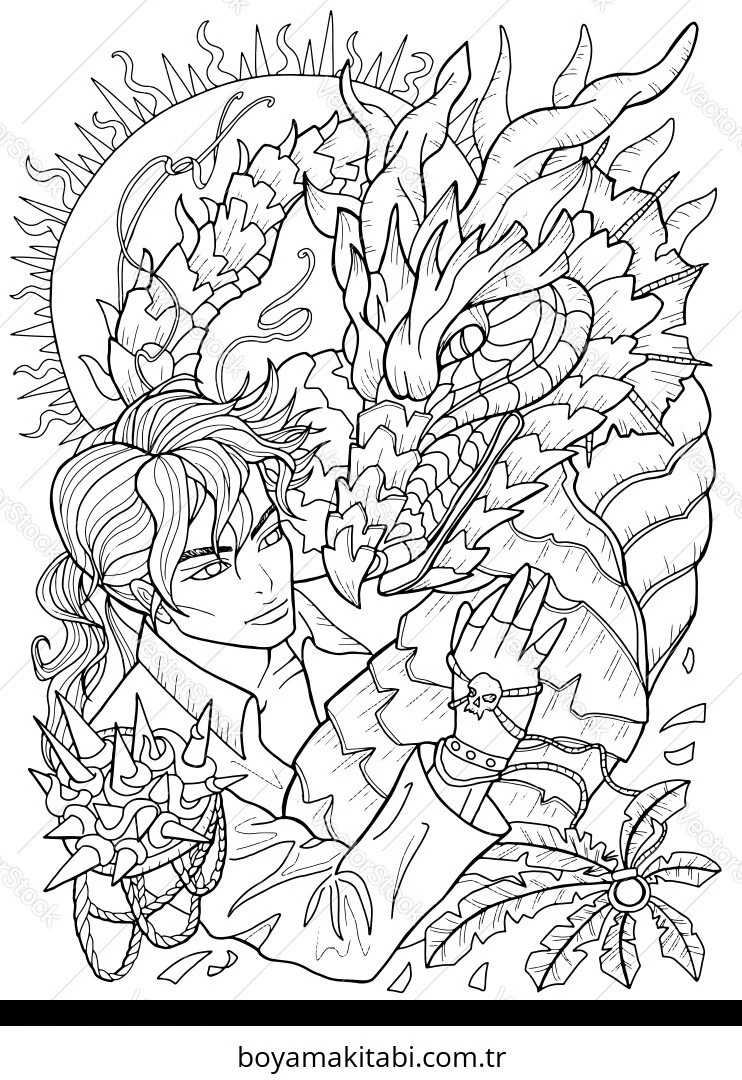 Fantasy Dragon  boyama sayfası – yaratıcılık, eğlenceli etkinlik