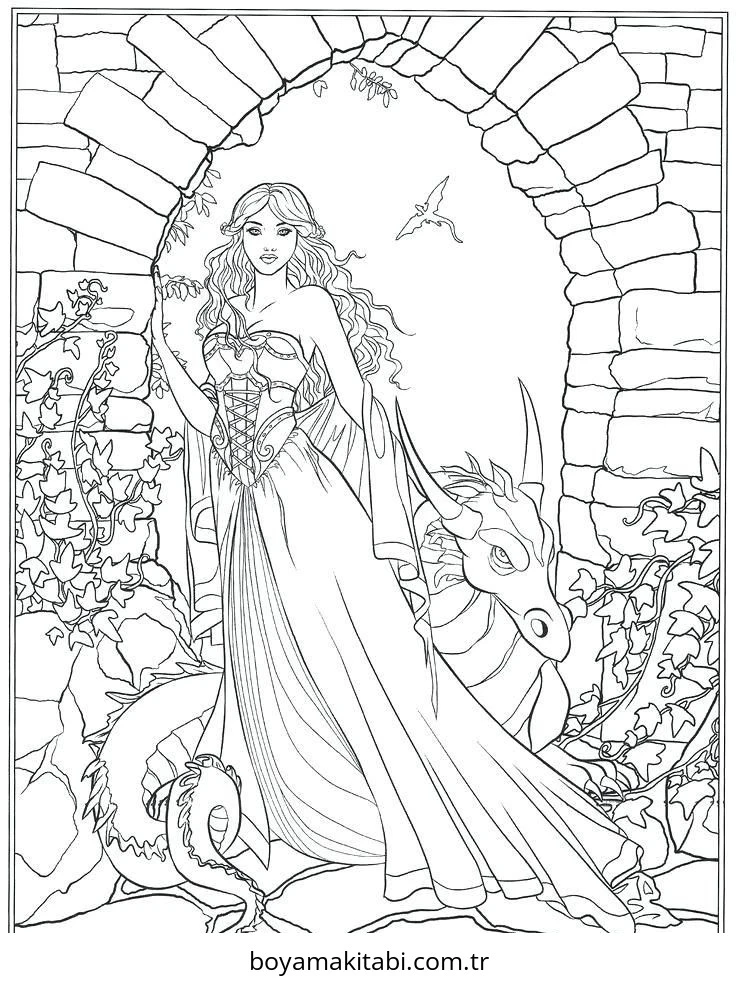 Fantasy Dragon  boyama sayfası – kolay boyama, eğitici aktivite