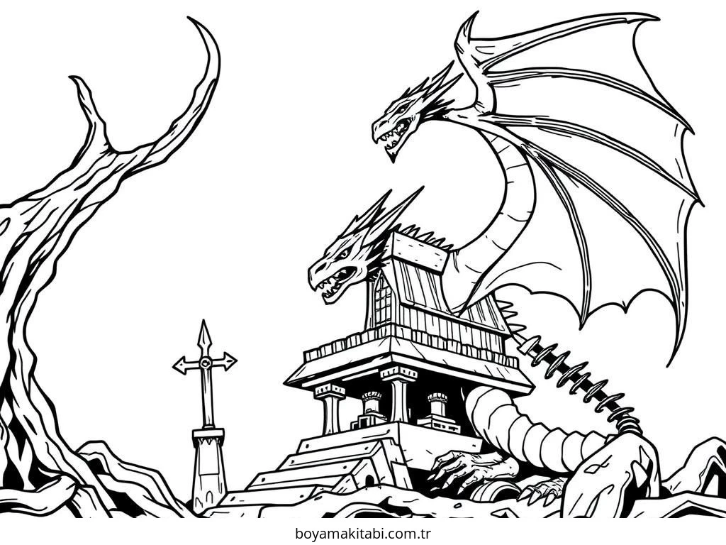 Fantasy Dragon  boyama sayfası – el becerilerini geliştirir, boyama çalışması