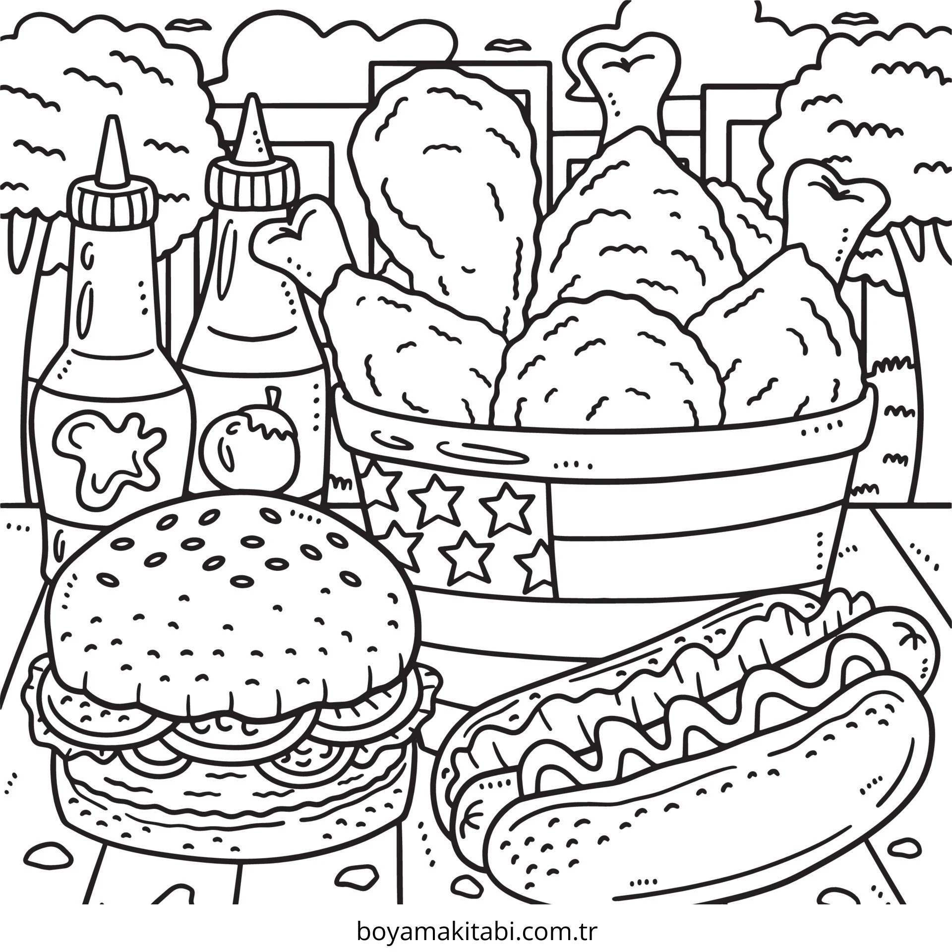 Fast Food boyama sayfası – eğlenceli etkinlik, el becerilerini geliştirir