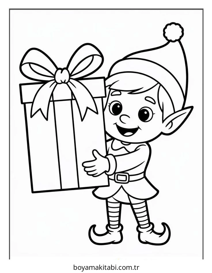 Elf boyama sayfası – çocuk aktivitesi, PDF indir