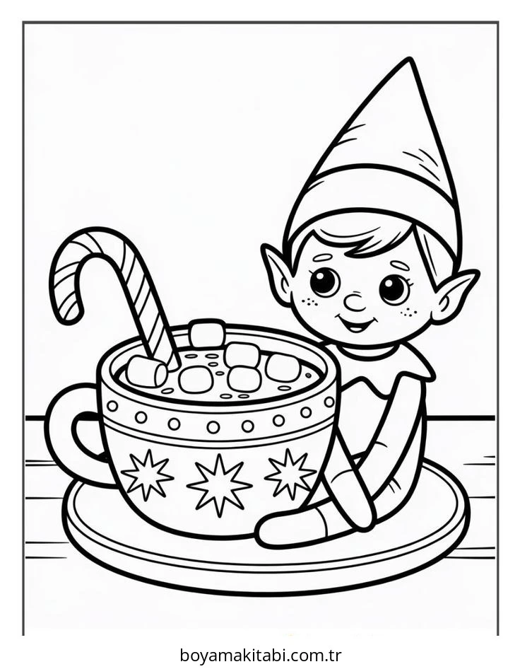 Elf boyama sayfası – çizgi film temalı, basit çizim