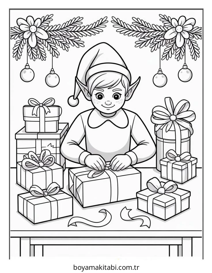 Elf boyama sayfası – PDF indir, sevimli karakter