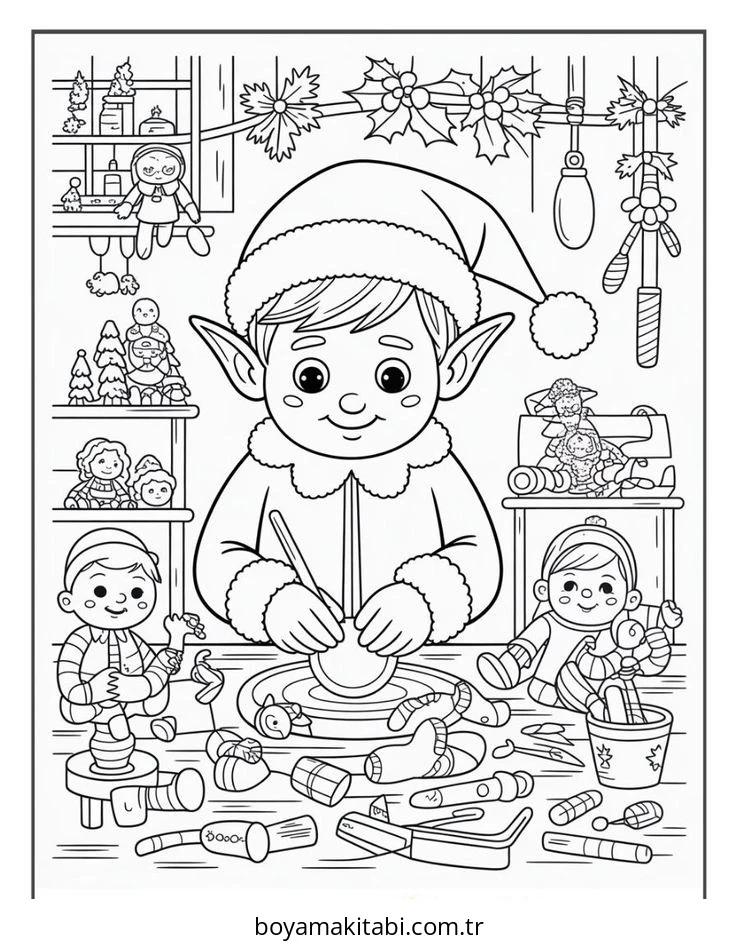 Elf boyama sayfası – okul öncesi, evde etkinlik