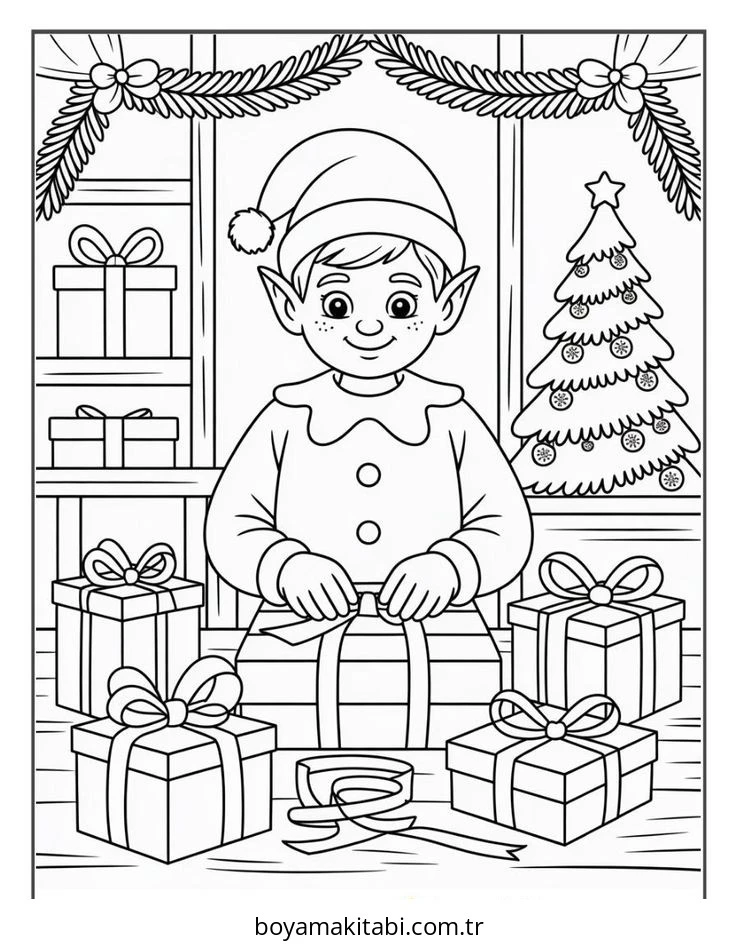 Elf boyama sayfası – keyifli zaman, renkli çizimler