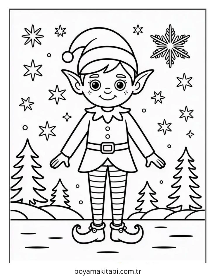 Elf boyama sayfası – sevimli karakter, sanatsal çalışma