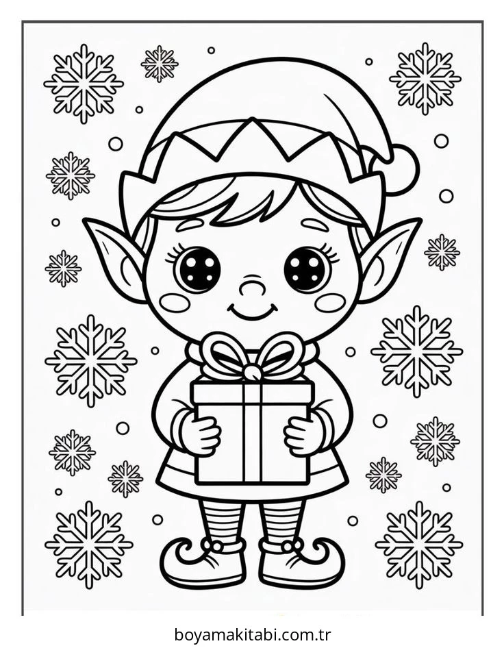 Elf boyama sayfası – çocuk aktivitesi, PDF indir