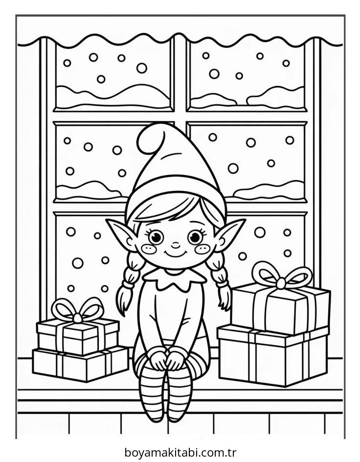 Elf boyama sayfası – sanatsal çalışma, çocuklar için