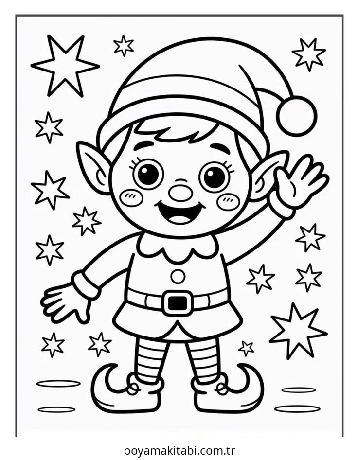 Elf boyama sayfası – PDF indir, sevimli karakter