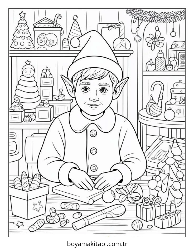Elf boyama sayfası – kolay boyama, eğitici aktivite