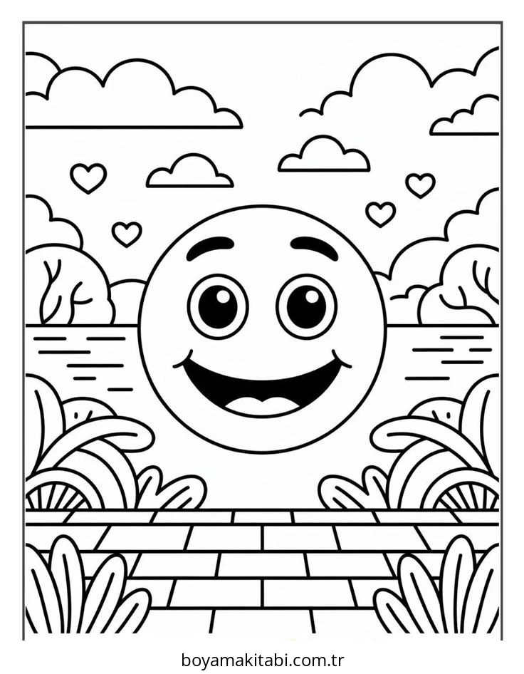 Emoji boyama sayfası – PDF indir, sevimli karakter