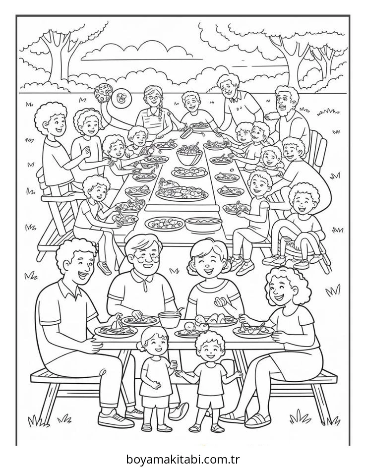 Aile boyama sayfası #116 – ilkokul öğrencileri için, hayal gücünü besler