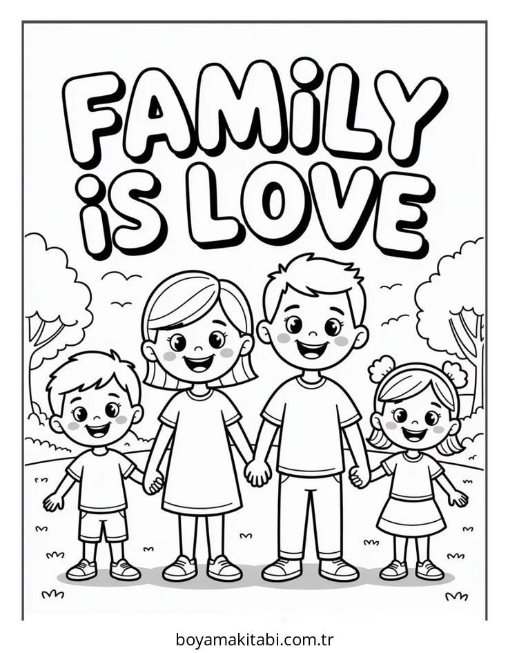 Aile boyama sayfası #129 – mürekkep tasarrufu sağlar, PDF indir