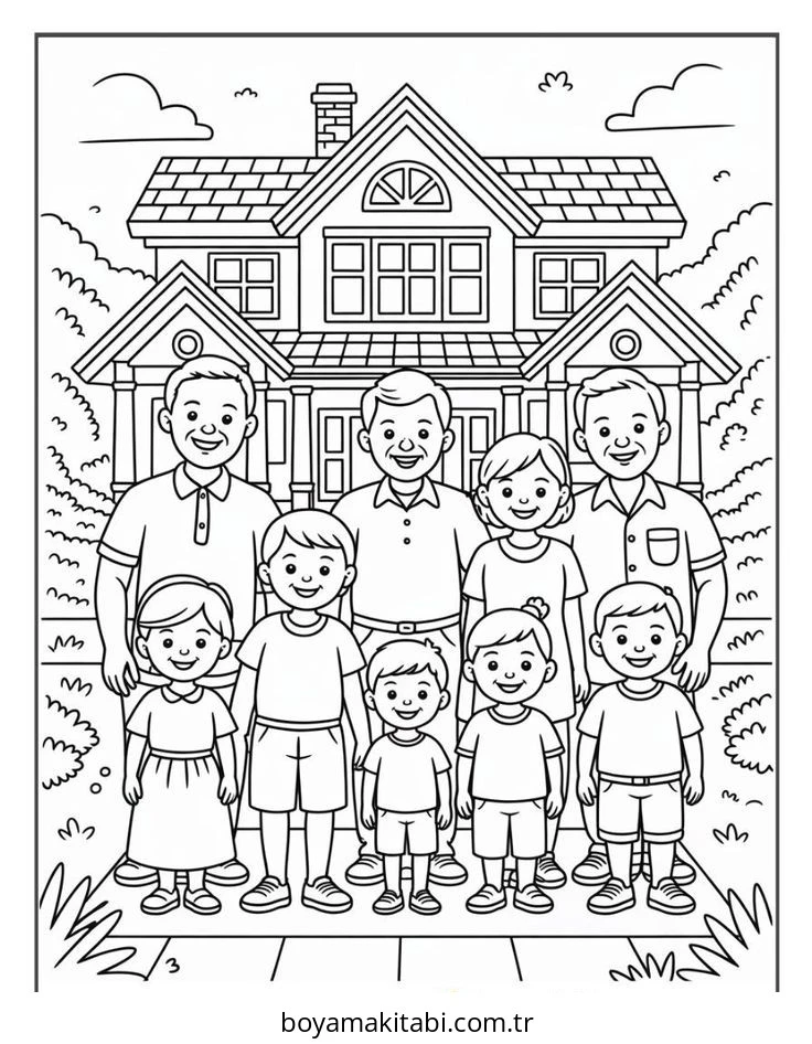 Aile boyama sayfası #133 – çocuklarla kaliteli zaman, yaratıcılığı geliştirir