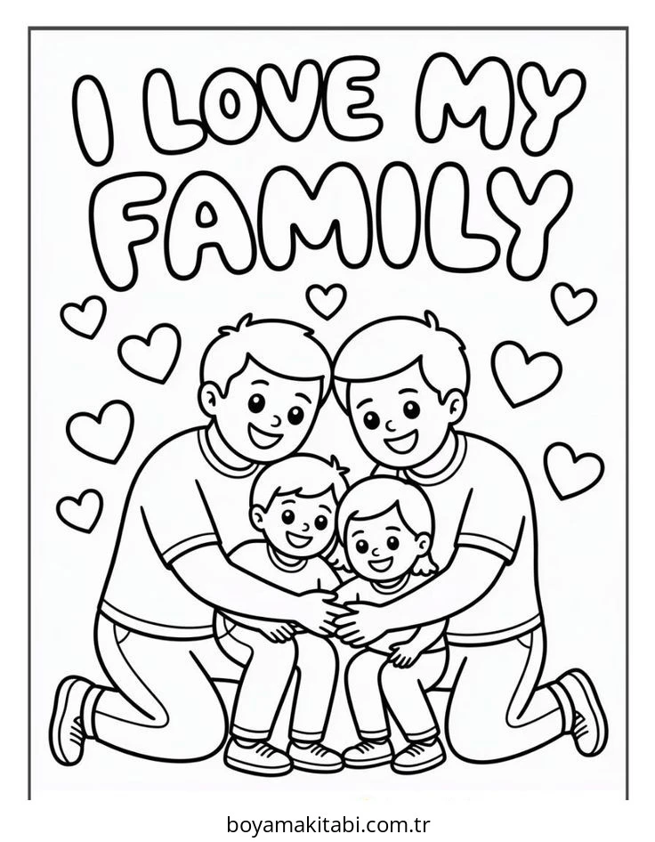 Aile boyama sayfası – eğitici aktivite, yaratıcılık