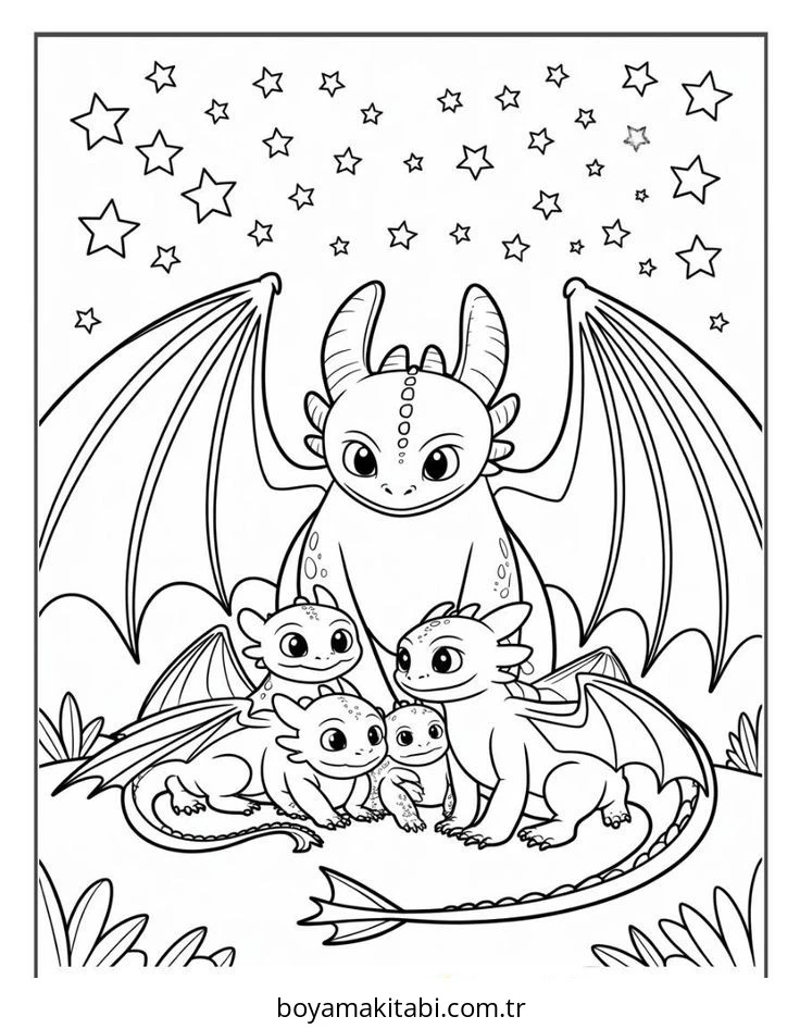 Aile boyama sayfası – PDF indir, sevimli karakter