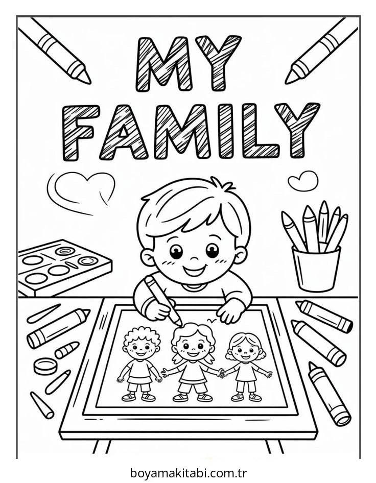 Aile boyama sayfası – kolay boyama, eğitici aktivite