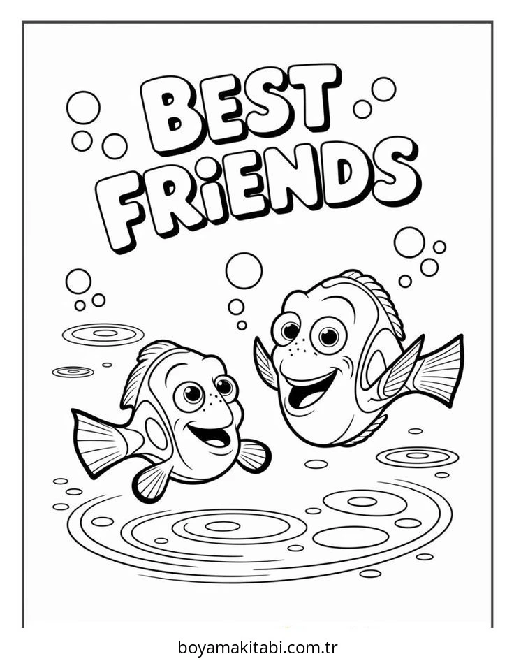 Kayıp Balık Nemo boyama sayfası – sevimli karakter, sanatsal çalışma