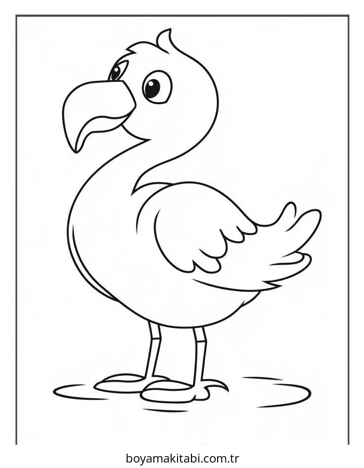 Flamingo boyama sayfası – basit çizim, kolay boyama
