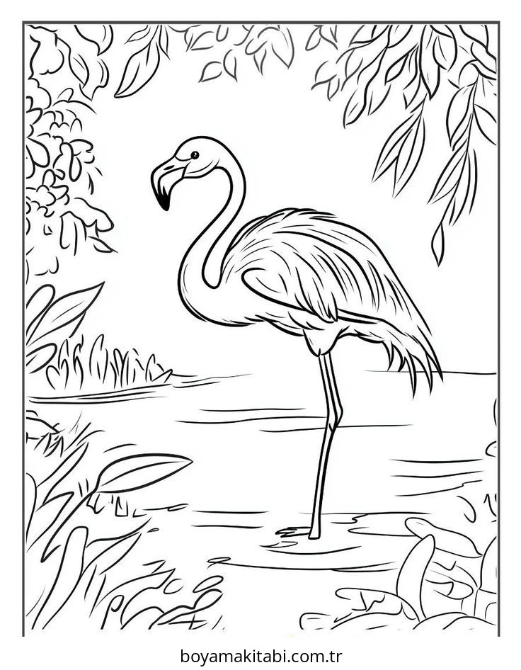 Flamingo boyama sayfası – renkli çizimler, okul öncesi