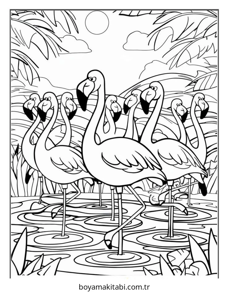 Flamingo boyama sayfası – eğlenceli etkinlik, el becerilerini geliştirir