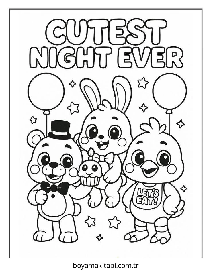 FNAF boyama sayfası – çizgi film temalı, basit çizim