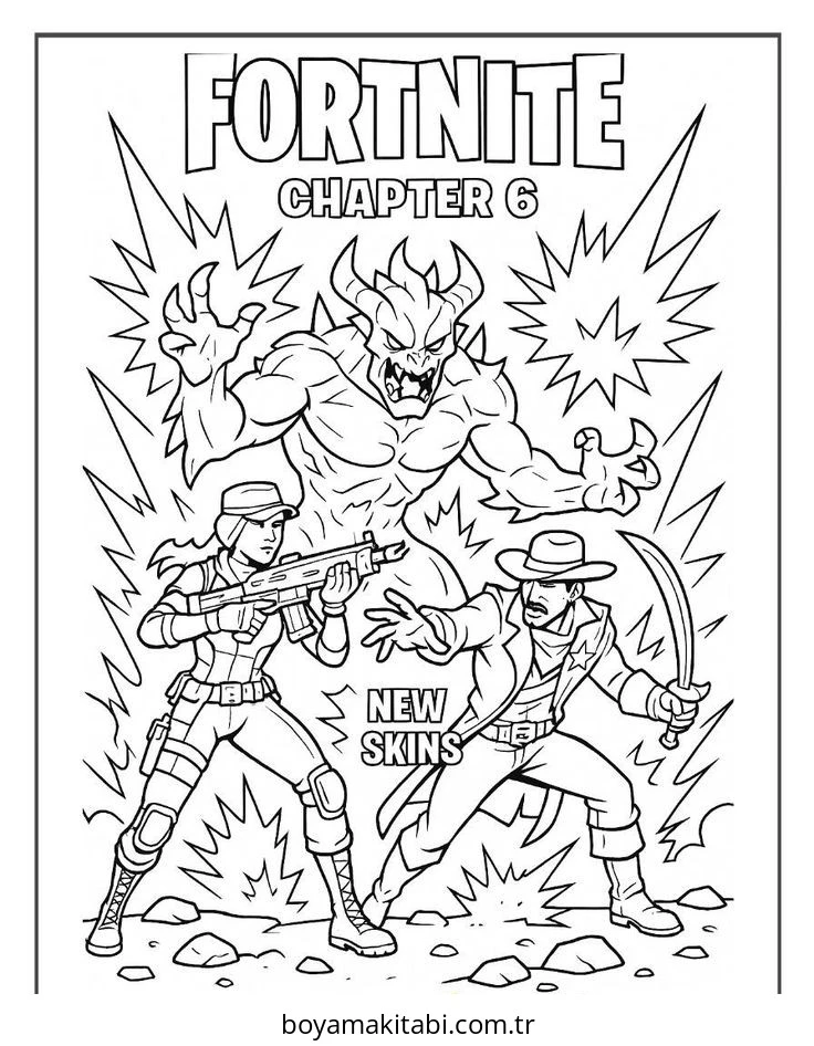 Fortnite boyama sayfası – renkli çizimler, okul öncesi
