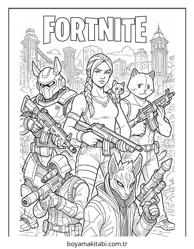 Fortnite boyama sayfası – sevimli karakter, sanatsal çalışma