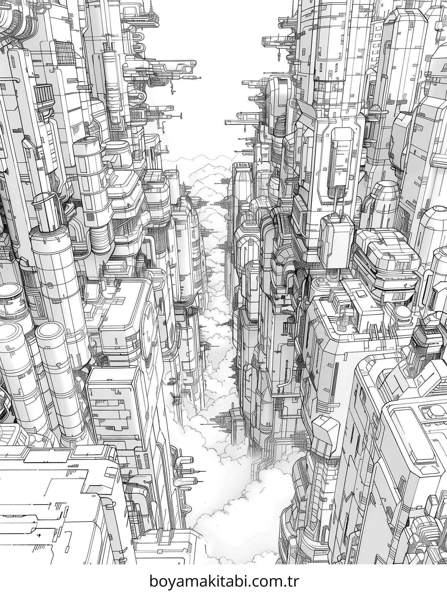 Future City boyama sayfası – basit çizim, kolay boyama