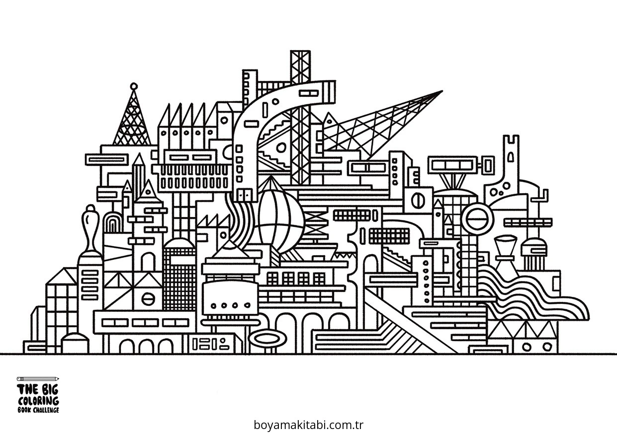 Future City boyama sayfası – renkli çizimler, okul öncesi