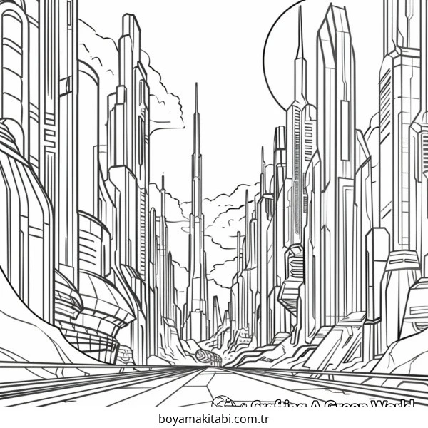 Future City boyama sayfası – sanatsal çalışma, çocuklar için