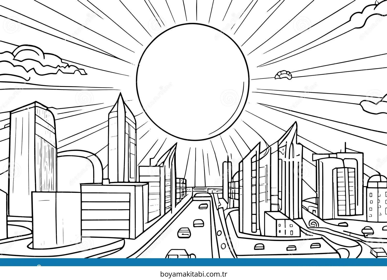 Future City boyama sayfası – basit çizim, kolay boyama