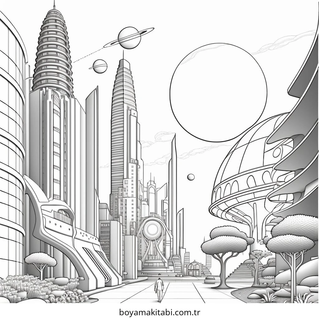 Future City boyama sayfası – çocuklar için, çizgi film temalı