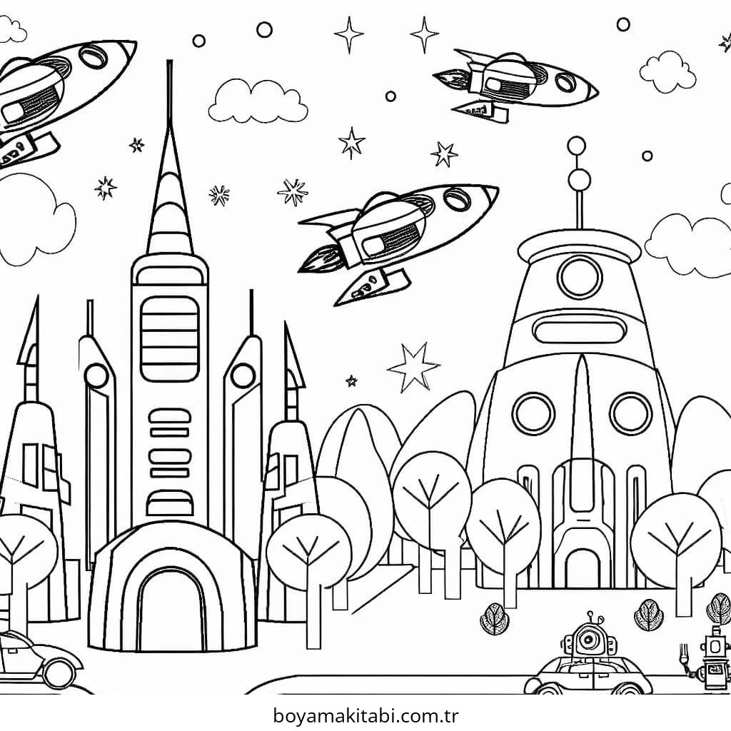 Future City boyama sayfası – eğlenceli etkinlik, el becerilerini geliştirir