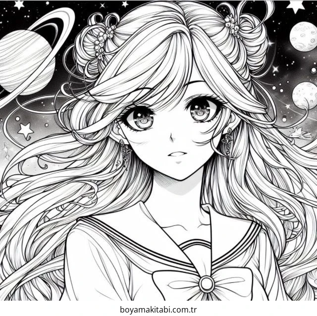 Galaxy Girl boyama sayfası – renkli çizimler, okul öncesi