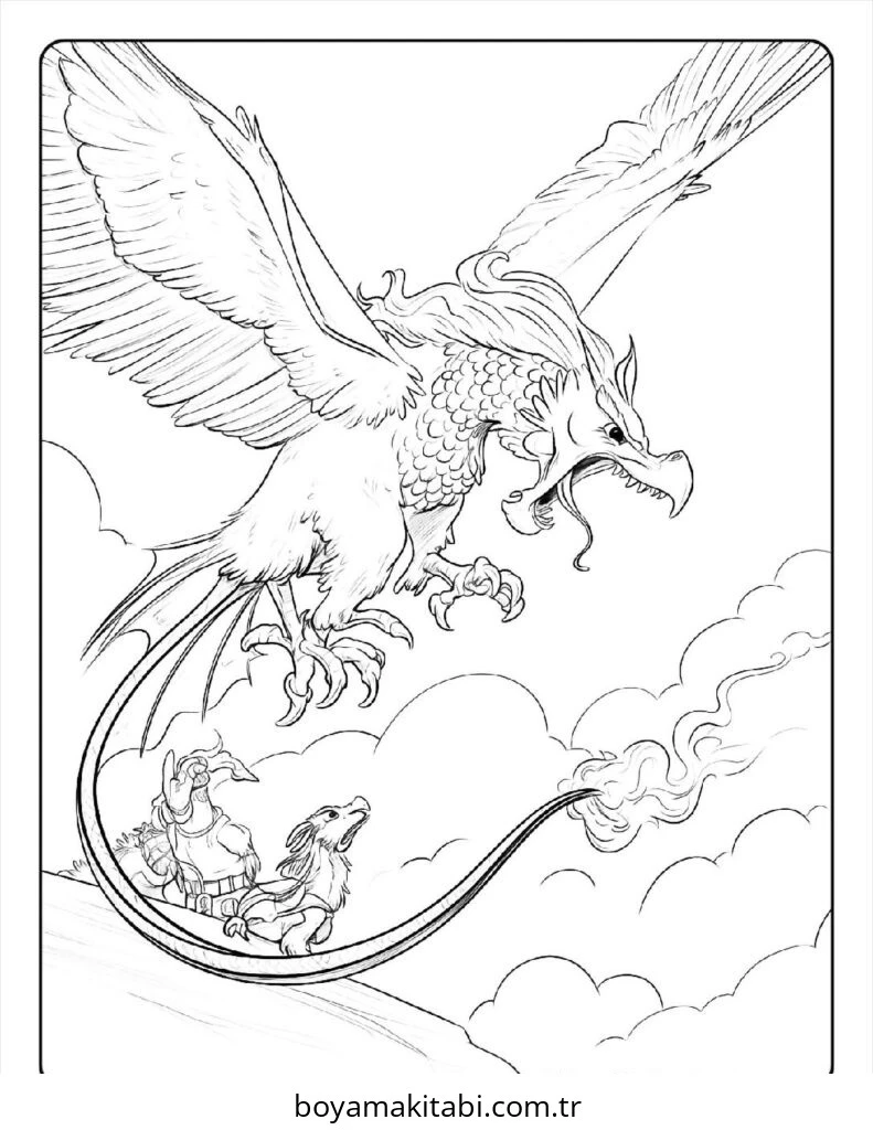 Griffin boyama sayfası – el becerilerini geliştirir, boyama çalışması