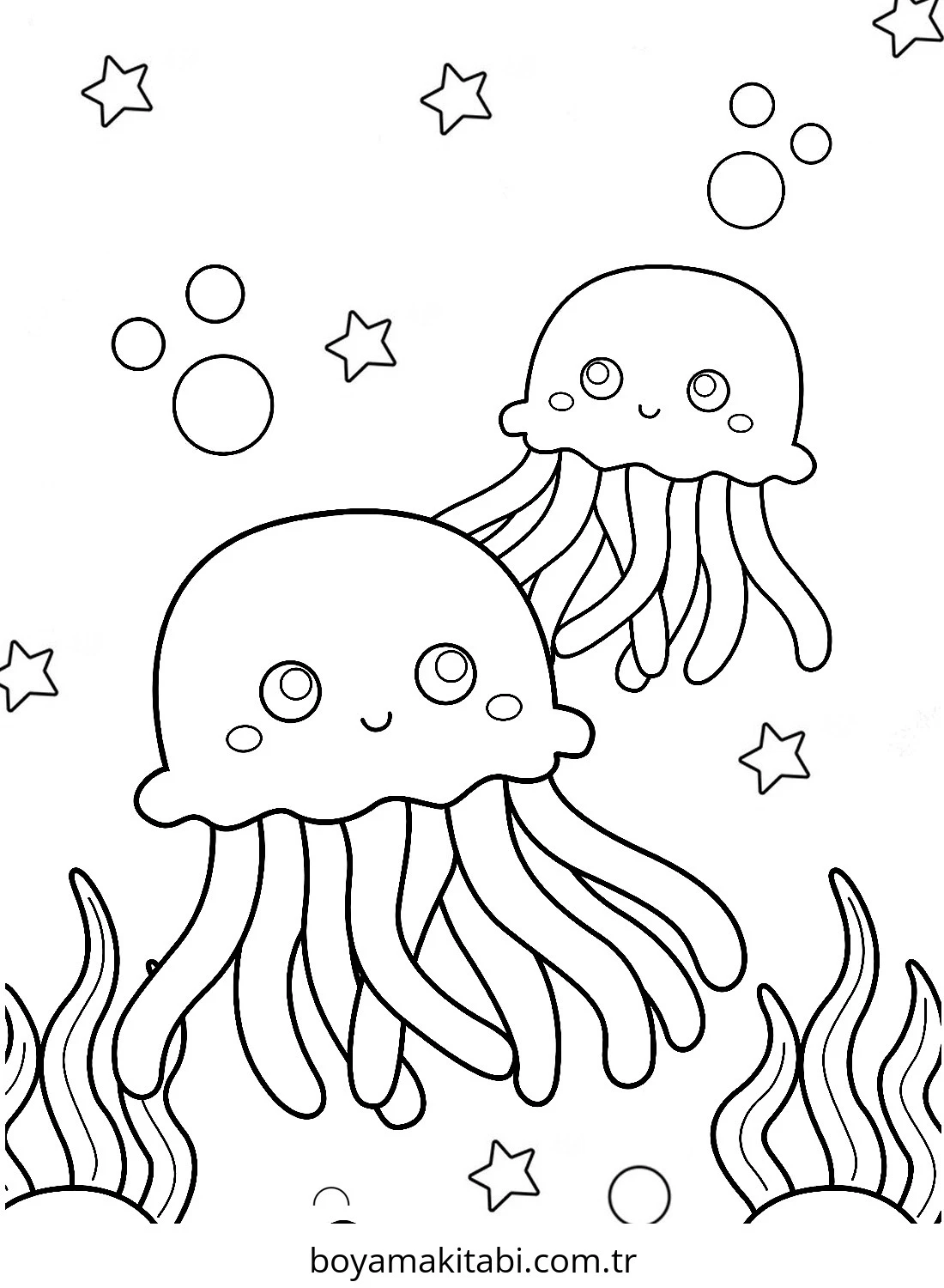 Jellyfish boyama sayfası – basit çizim, kolay boyama