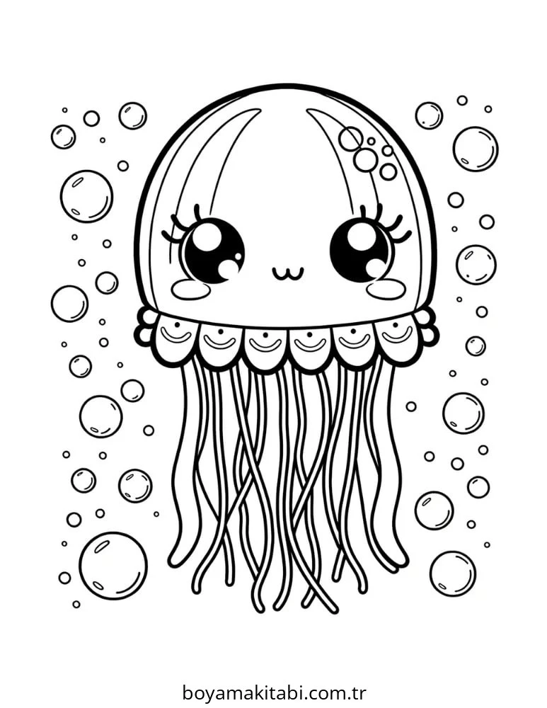 Jellyfish boyama sayfası – kolay boyama, eğitici aktivite