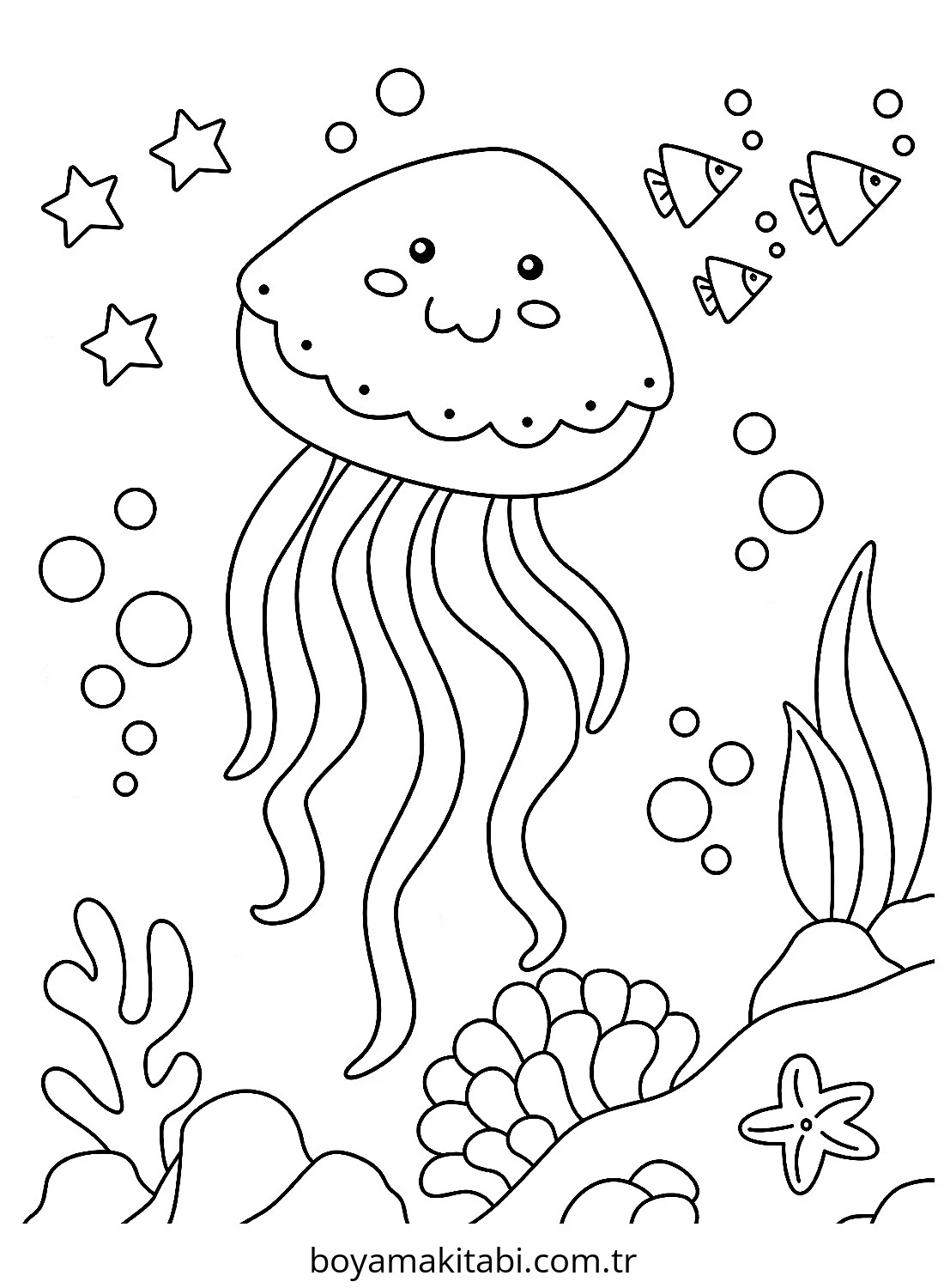 Jellyfish boyama sayfası – boyama etkinliği, çocuk aktivitesi
