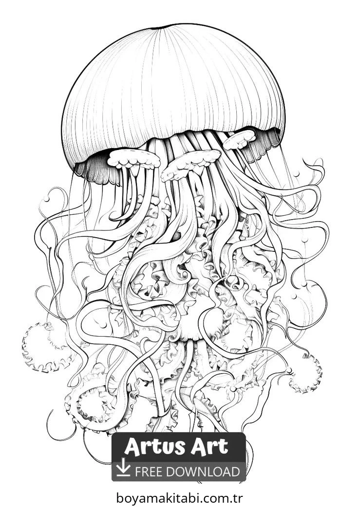 Jellyfish boyama sayfası – sevimli karakter, sanatsal çalışma