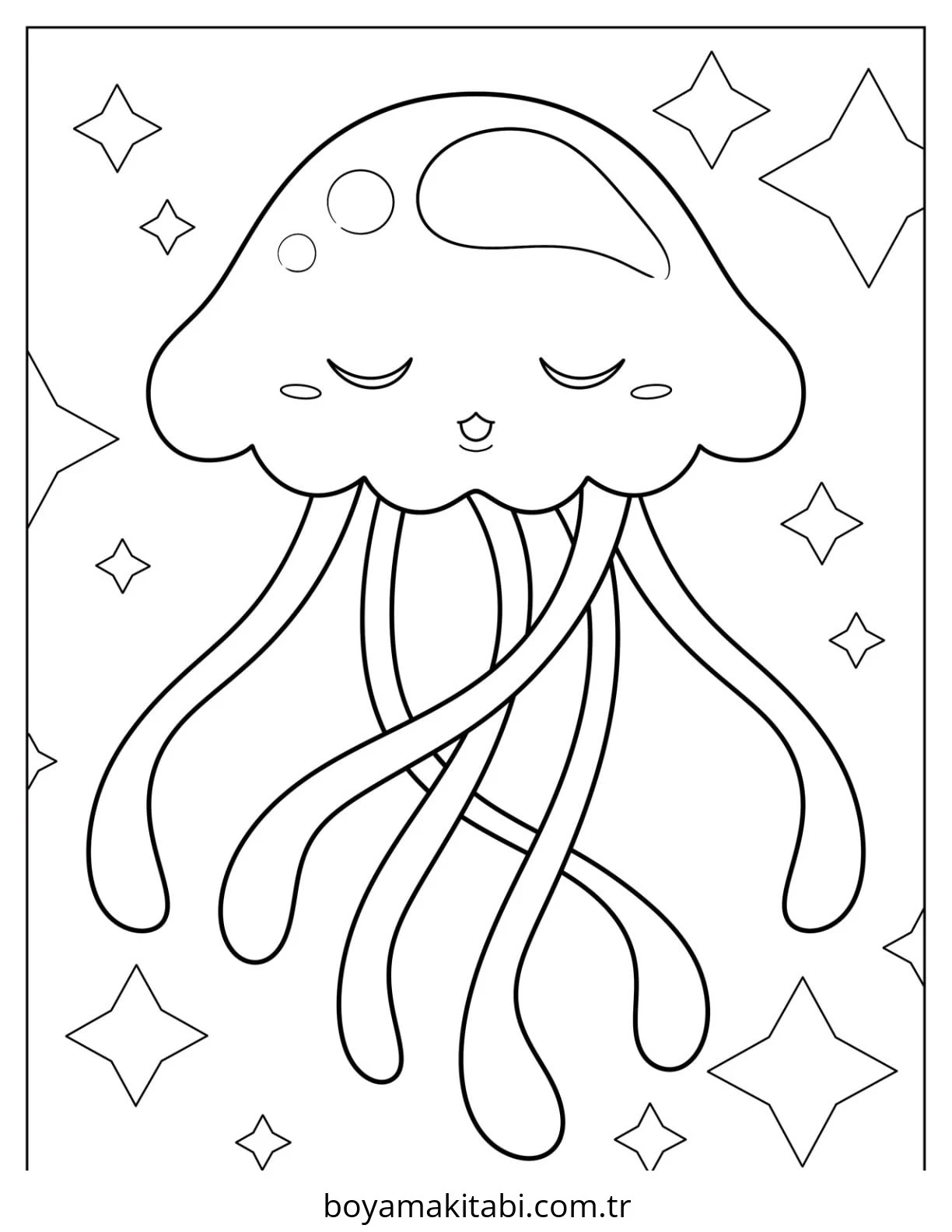 Jellyfish boyama sayfası – evde etkinlik, ücretsiz yazdır