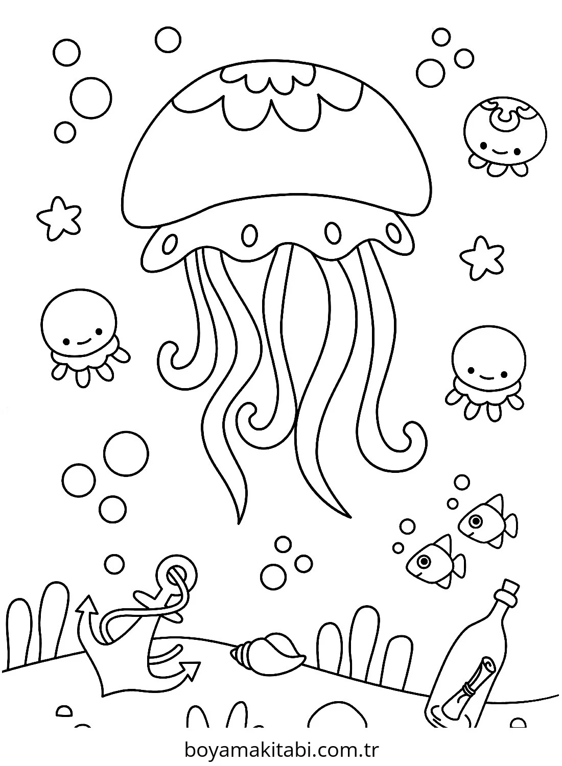 Jellyfish boyama sayfası – sanatsal çalışma, çocuklar için