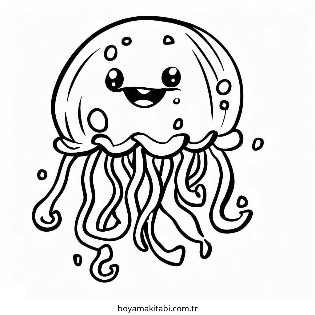 Jellyfish boyama sayfası – basit çizim, kolay boyama