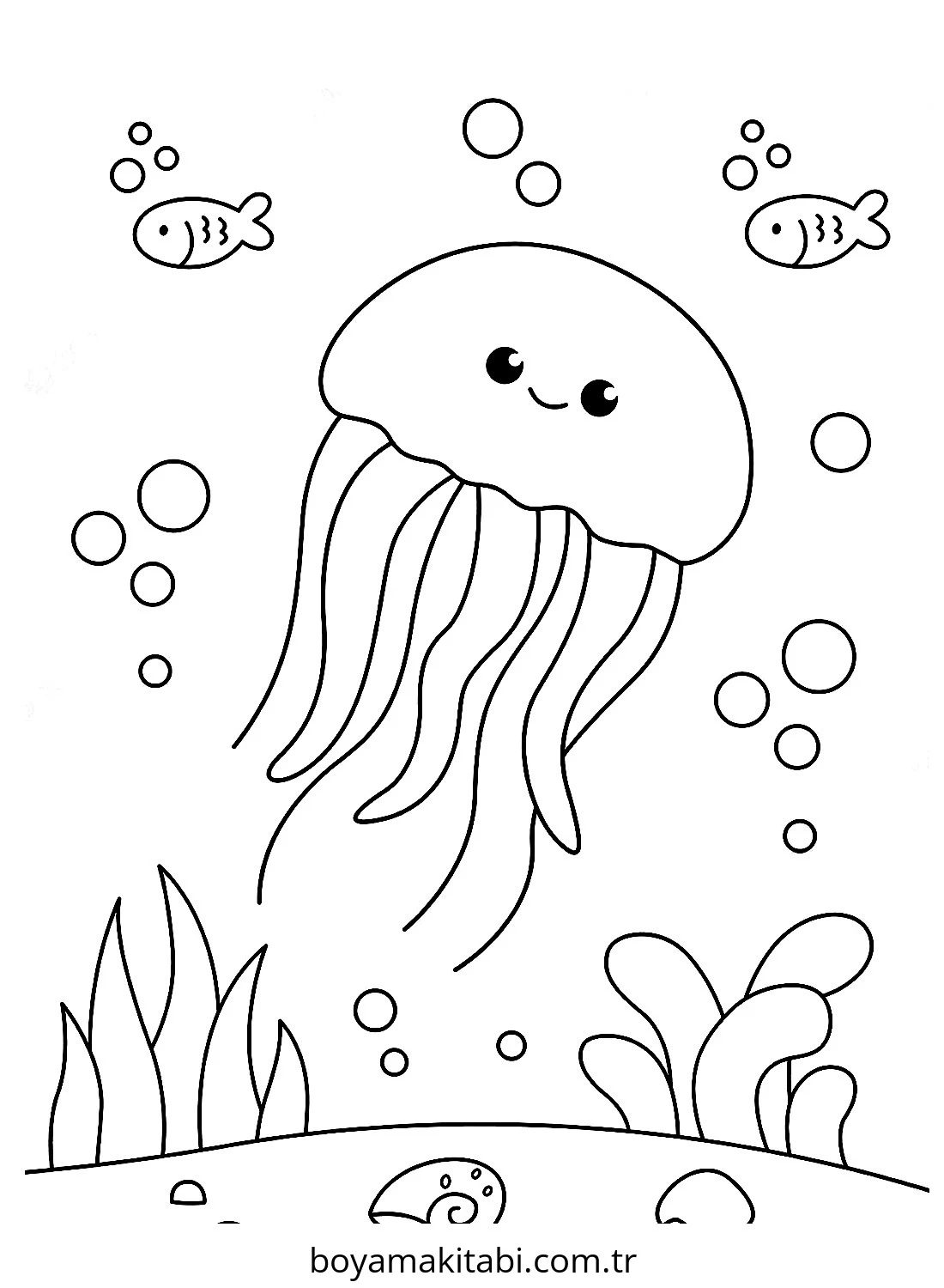 Jellyfish boyama sayfası – PDF indir, sevimli karakter