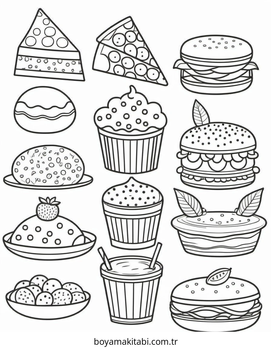 Kawaii Food boyama sayfası – boyama etkinliği, çocuk aktivitesi