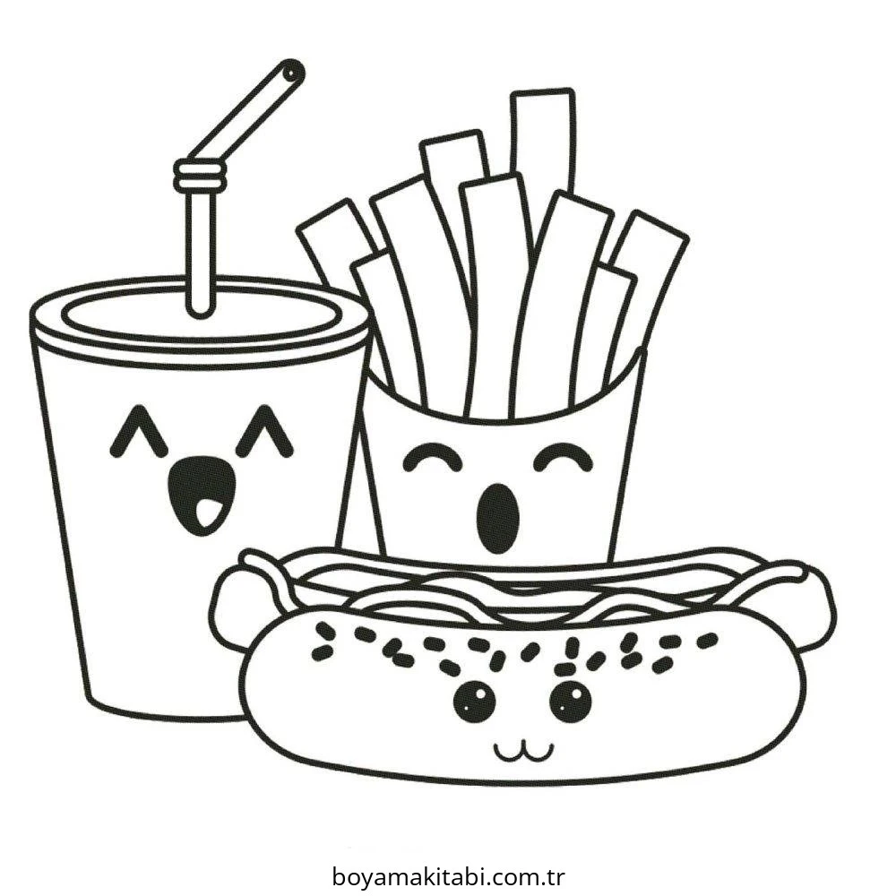 Kawaii Food boyama sayfası – eğitici aktivite, yaratıcılık