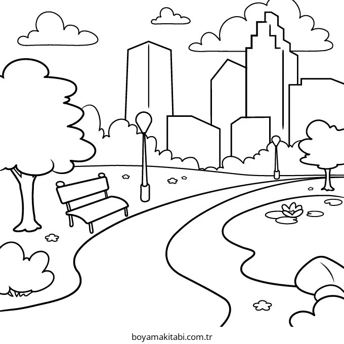 Park boyama sayfası – PDF indir, sevimli karakter